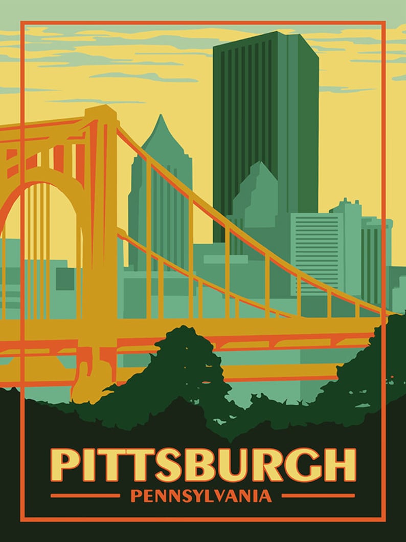 Pittsburgh PA Vintage Travel Poster Etsy