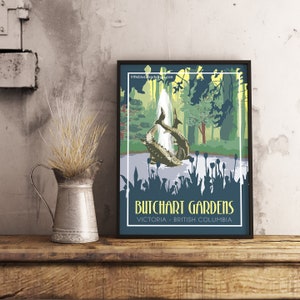 Butchart Gardens Victoria BC - Poster di viaggio vintage