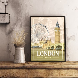 Londres, Inglaterra - Pôster de viagem vintage