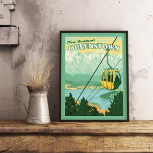 Queenstown Nueva Zelanda - Cartel de viaje vintage