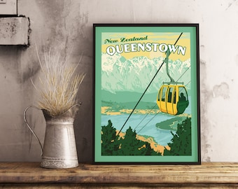Queenstown New Zealand - Vintage Travel Poster