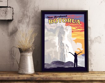 Rotorua Neuseeland - Vintage Reiseplakat