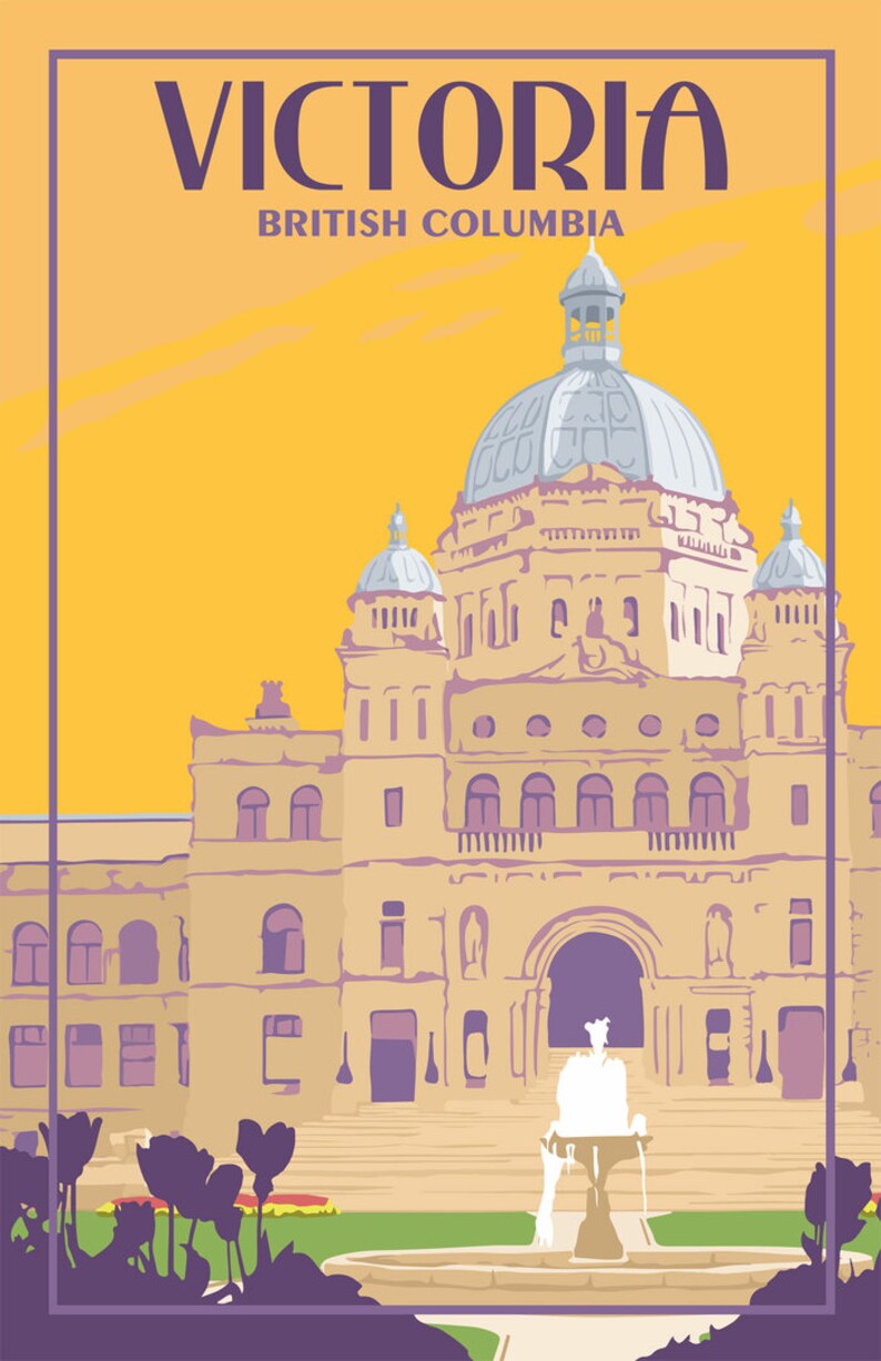 Victoria BC Vintage Travel Poster Etsy
