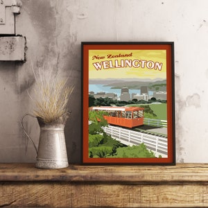 Wellington, Nouvelle-Zélande, affiche de voyage vintage