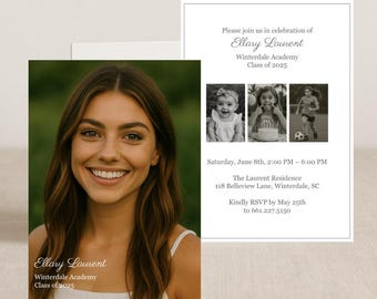 Editable Graduation Card Template | Grad Party Invitation | Graduation Announcement | Digital Download | Neutral Clean Timeless Modern Soft