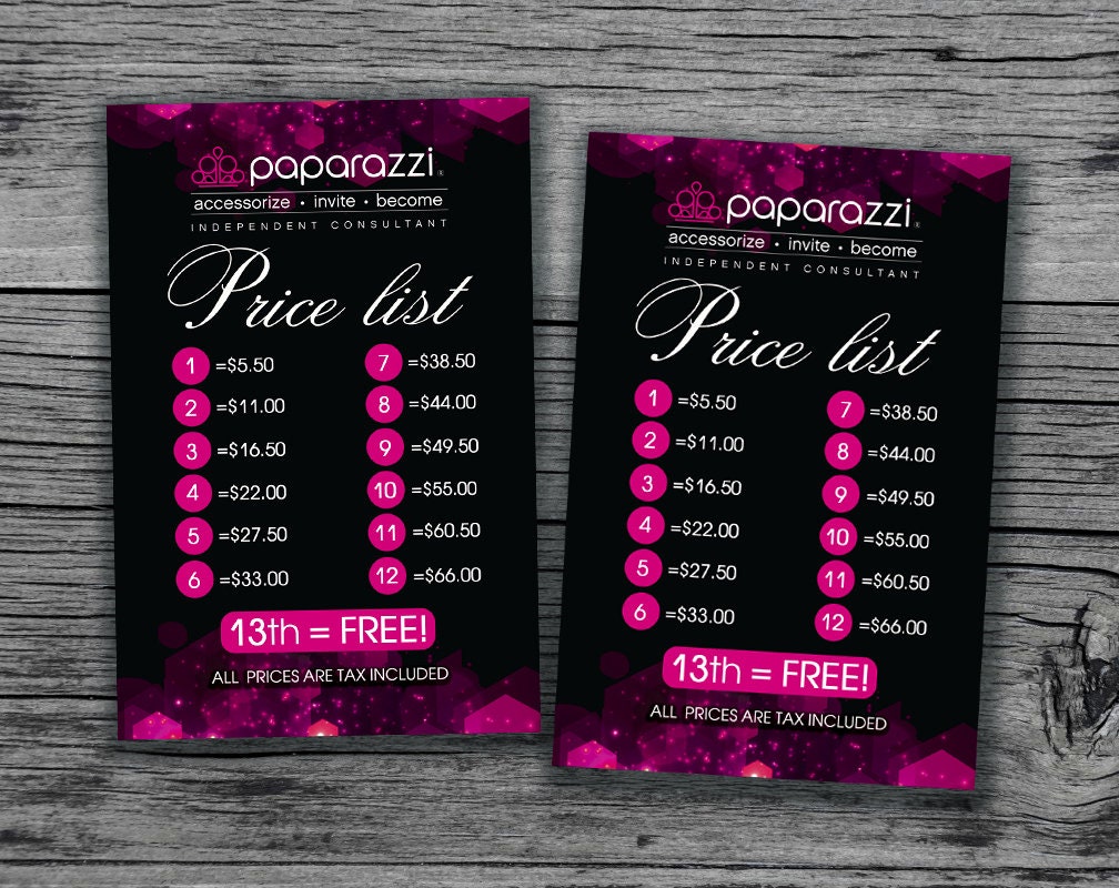 Paparazzi Price List Paparazzi Price Poster 4x6'' | Etsy