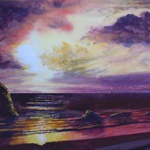Seascape sunrise (ORIGINAL PURE WATERCOLOUR A4 size), seascape, seascape art, redcar, watercolor, original art, original, wall art