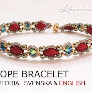May include: A red, green, and gold beaded bracelet with a clasp. The bracelet is called "Hope Bracelet" and has a tutorial in Swedish and English.