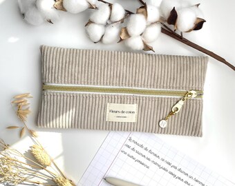 Corduroy flat pencil case