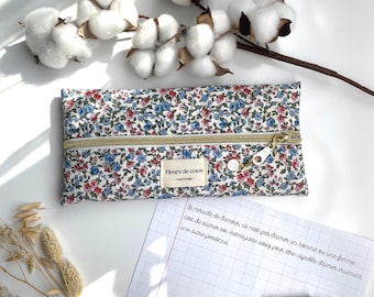 Flat school pencil case in floral fabric