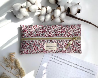 Flat school pencil case in floral fabric
