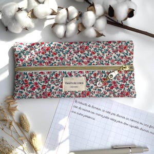 Trousse école plate en tissu fleuri
