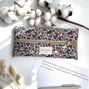 Trousse école plate en tissu fleuri