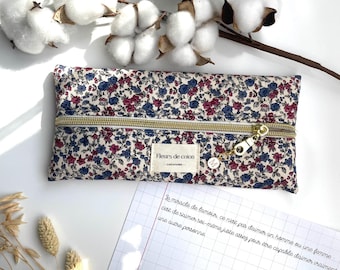 Flat school pencil case in floral fabric