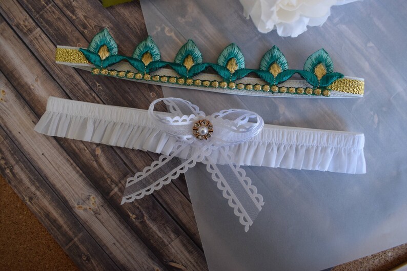 Gold garter Lace garter Custom wedding garter Mint Bridal garter belt Turquoise and gold wedding garter set Keepsake and Toss garter