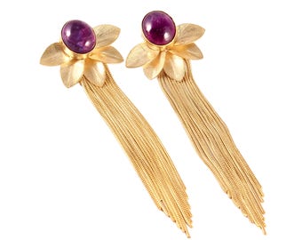 Brass Flower Amethyst Earrings