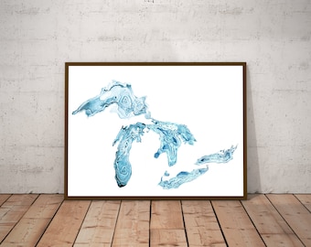 Great Lakes Print / Great Lakes Poster / Mapas de los Grandes Lagos / Arte de los Grandes Lagos / Mapa de los Grandes Lagos / Great Lakes / Lake Michigan / Lake Erie