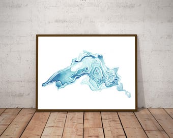 Mapa en acuarela del lago Superior Wall Art Print