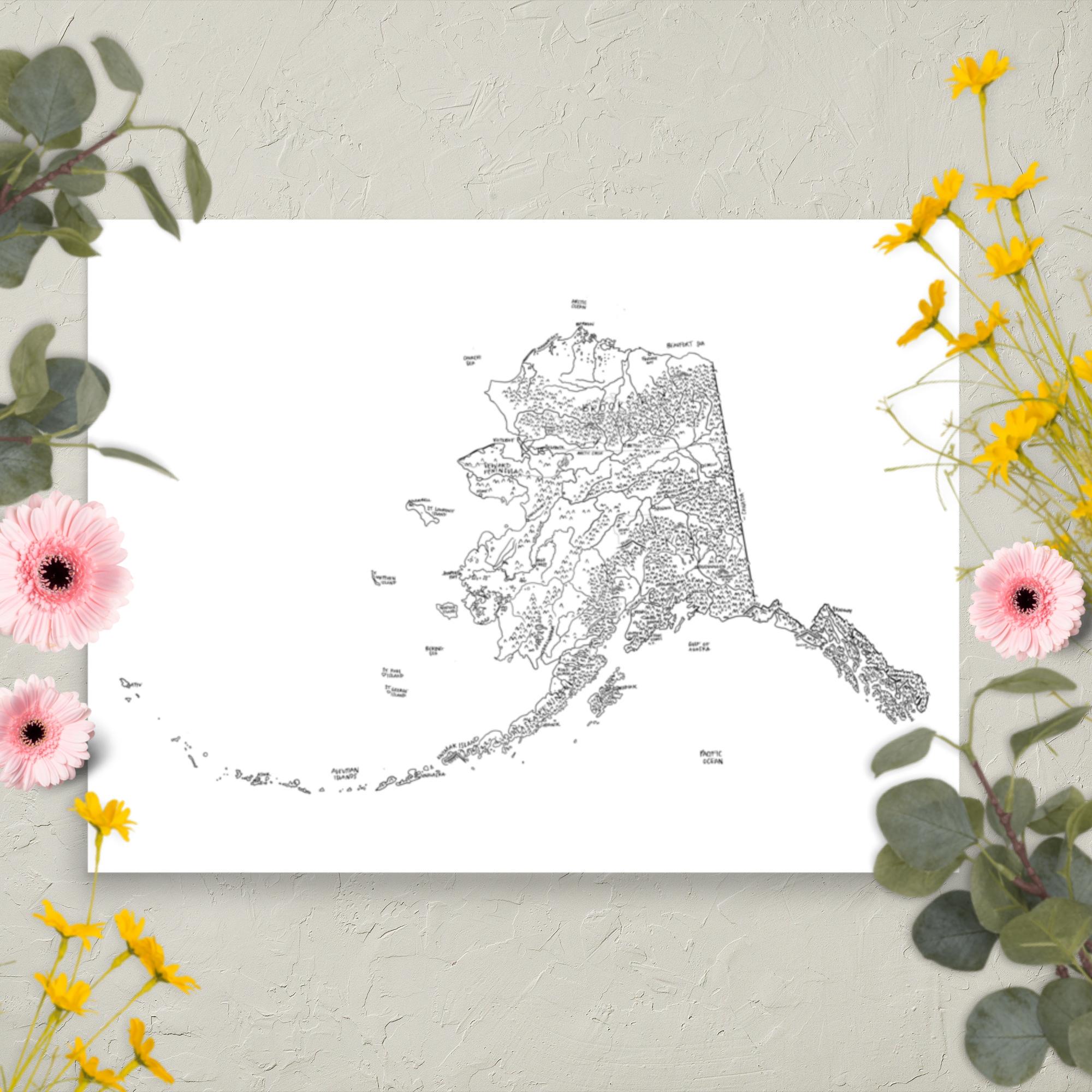 Alaska Hand-drawn Map | Fun Illustrated State Map | Matte Paper Wall ...