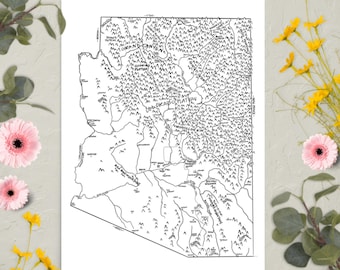 Mapa de Arizona dibujado a mano / Divertido mapa ilustrado del estado / Arte mural en papel mate / Varios tamaños