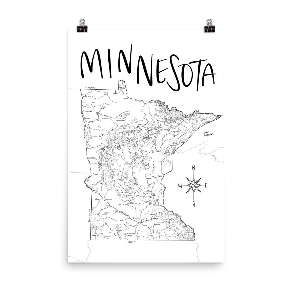 Hand Drawn Minnesota State Map Wall Art Poster - Etsy