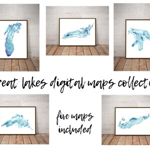 Great Lakes Watercolor Map Wall Art Prints Collection