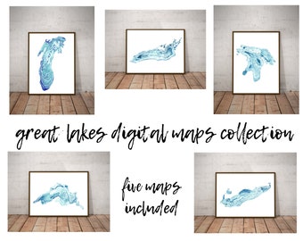 Great Lakes Watercolor Map Wall Art Prints Colección