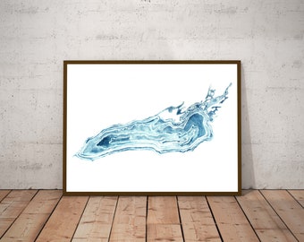 Acuarela Lago Ontario Mapa Náutico Decoración de pared Arte