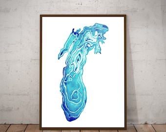 Mapa del Lago Michigan / Mapa de los Grandes Lagos / Impresión del Lago Michigan / Impresión de los Grandes Lagos / Lago Michigan / Estado de los Grandes Lagos / Puro Michigan
