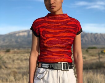 Vintage Micro-pleat Slight Mock Neck Top