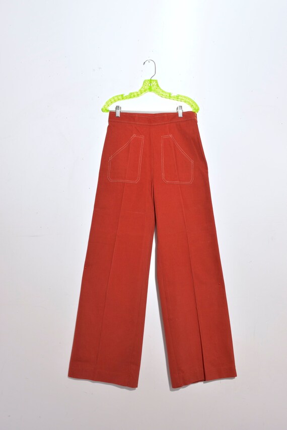 Vintage 1970s High Waist Contrast Stitch Wide Leg