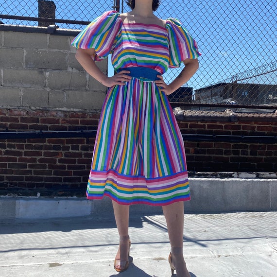 Amazing Vintage 80s Balloon Puff Sleeve Summer Dre