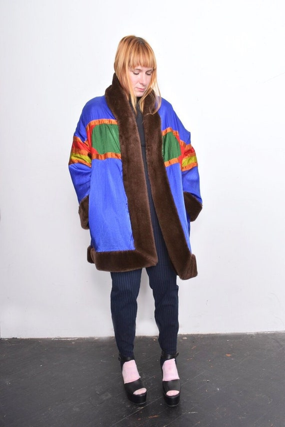 Vintage 1980s Reversible Satin and Faux Fur Cocoon