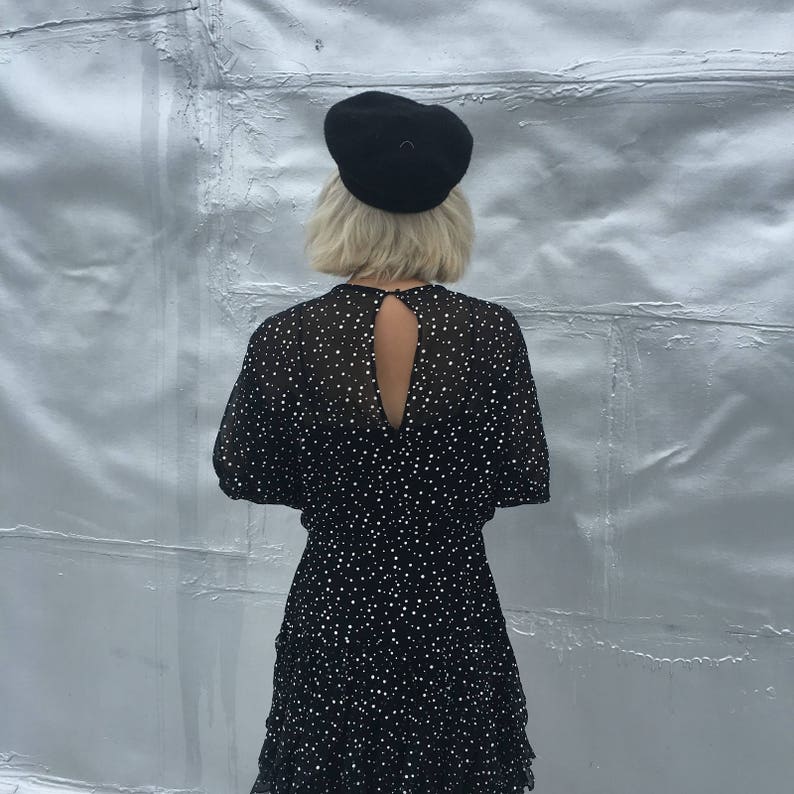 Vintage 80s Sheer Dolman Sleeved Polka Dot Wiggle Dress