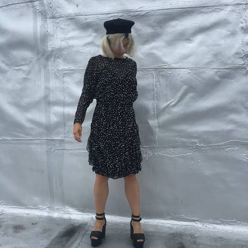 Vintage 80s Sheer Dolman Sleeved Polka Dot Wiggle Dress