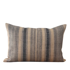 Black and Natural Stripe Hmong Lumbar Pillow Cover