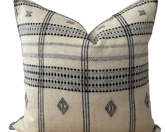 Indian Wool Pillow Cover: Ivory & Black Embroidered Accent
