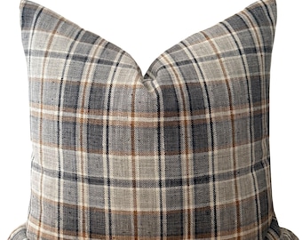 Charcoal Gray Woven Plaid Pillow Cover, Double-sided Throw Pillow