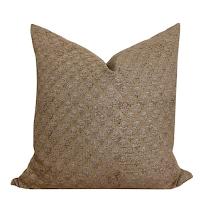 Brown Linen Block Print Pillow Cover, Neutral Floral Block Print Pillow Cover || Dye Lot 2