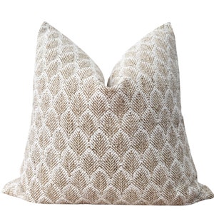Woven Light Brown and Soft White Pillow Cover, Double Sided Designer Pillow Covers