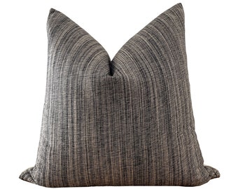 Black and Natural Stripe Woven Pillow Cover