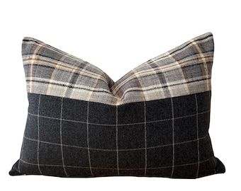 Funda de almohada a cuadros gris carbón