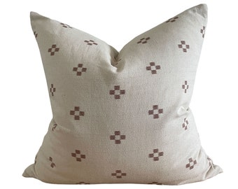 Hand-Loomed Batik Pillow Cover: Cream and Tan Neutral Decor