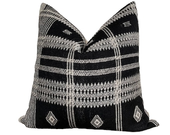 20"  Black  Bhujodi Wool Pillow Cover, Designer Woven Pillows, Hand Loomed Wool Pillow