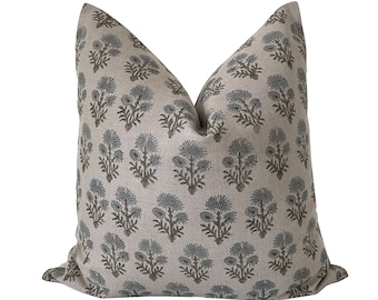 Floral Linen Block Print Pillow Cover