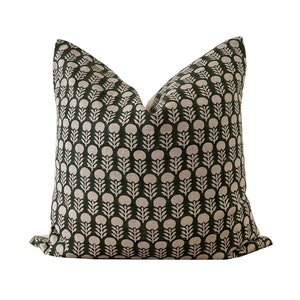 Green Linen Block Print Pillow Cover || dye lot 3