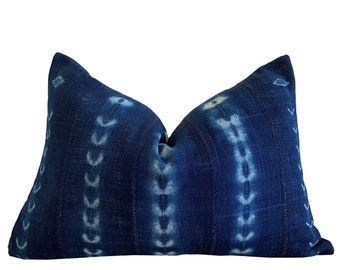 Vintage Indigo Lumbar Pillow Cover, Shibori Throw Pillow, BOHO Pillows