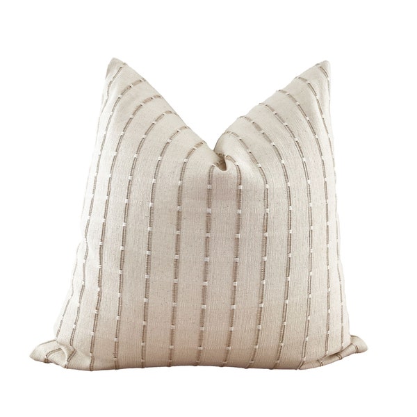 Woven Cream and Brown Stripe Pillow Cover