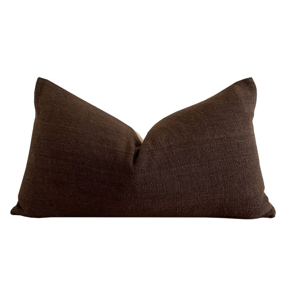 Dark Brown Woven lumbar Pillow Cover, Designer Pillow Covers