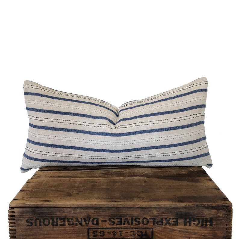 Chiangmai Pillow Cover Beige and Navy Lumbar Pillow Thai Etsy
